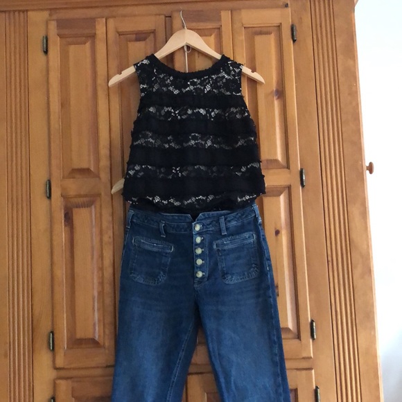 J. Crew NWT lace front tank w/ beige lining. Solid black back w/ keyhole close - Picture 2 of 10